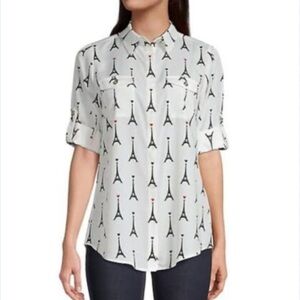 Karl Lagerfeld Paris Women Large Blouse Button Eiffel Tower White Sz S/P